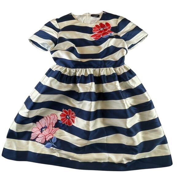 Kate Spade New York Embroidered Floral Stripe Mini Dress Cream and French Navy 6 - Picture 1 of 10